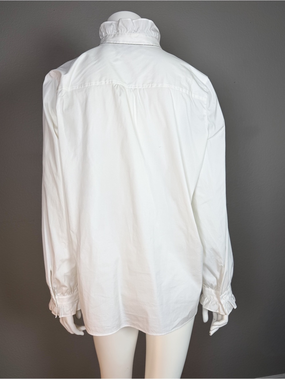 Lafayette 148 White Ruffle Collar High Neck Silver Trim Button Down Blouse L - Picture 10 of 14